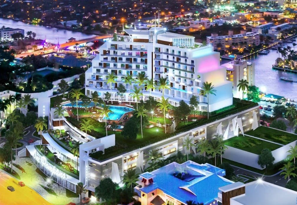 Conceptual rendering of the proposed hotel and parking garage at 109 N. Ocean Blvd.